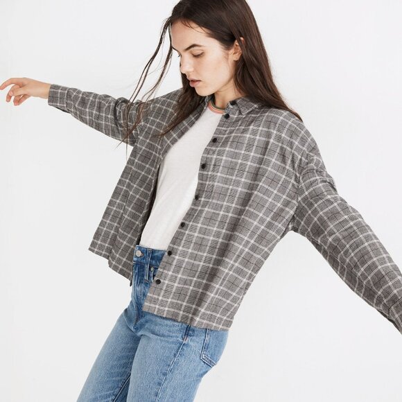 Madewell Size L Plaid Westlake Shirt Button Up Long Sleeve Boxy Gray - Picture 1 of 12